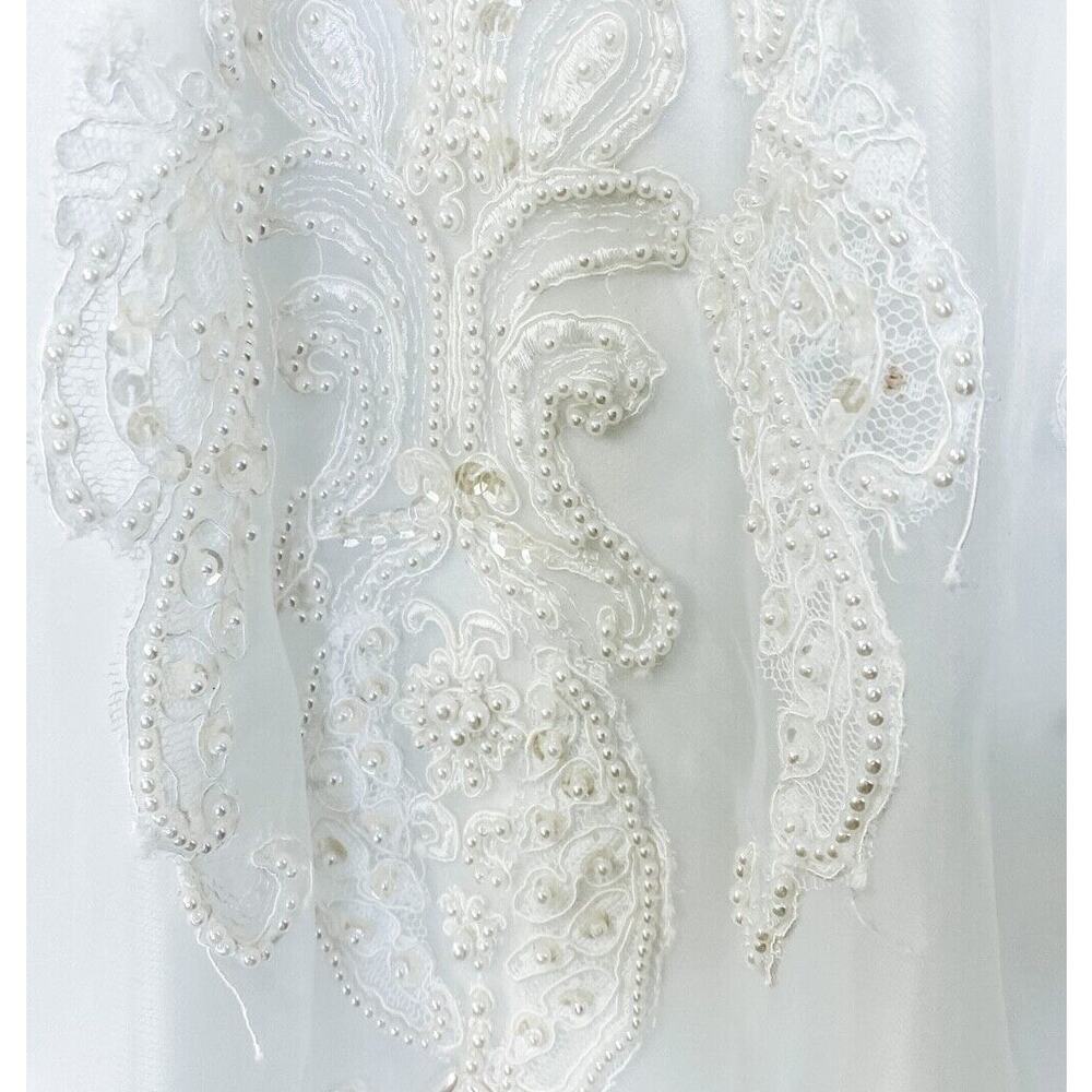 VTG Oleg Cassini Wedding Dress White Heavy Pearl Beaded Chapel Train Size 4 NWOT - Picture 8 of 8